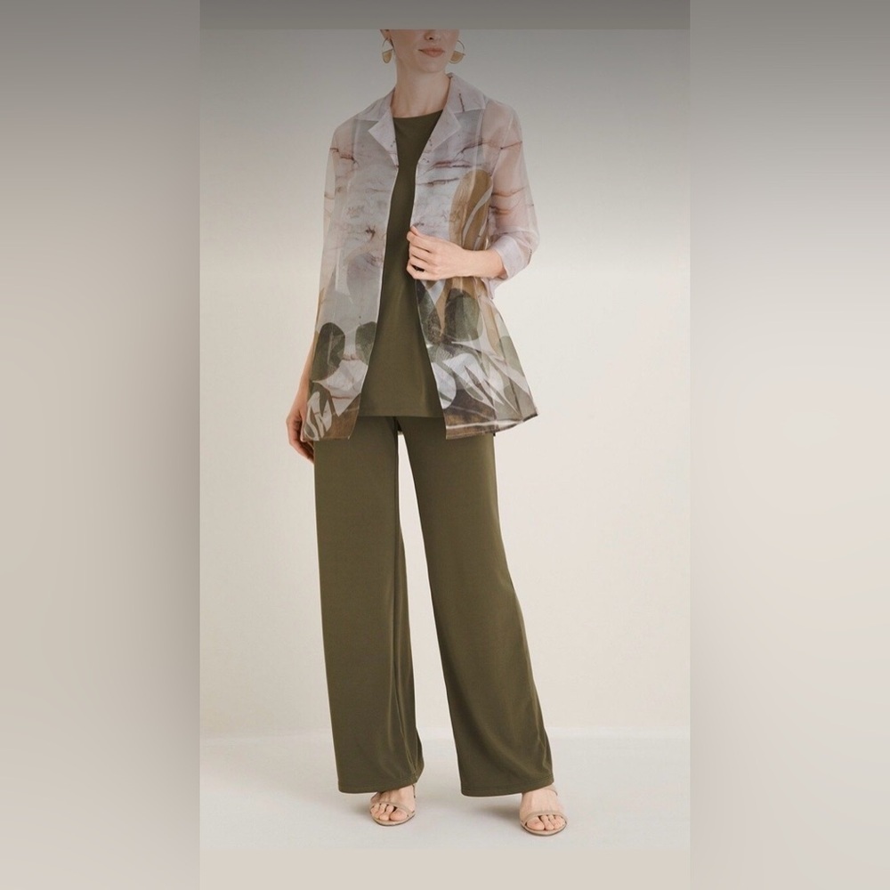 Chico's Travelers Watercolor Organza, Back Pleated Open Front